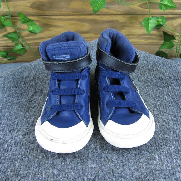 Converse Boys Sneaker Mid Sz T 7 Medium Blue Leather Hook & Loop - Picture 2 of 5